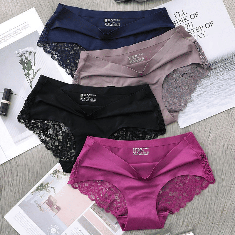 5-Pack Luxurious Soft Lace Ice Silk Seamless Plus Size Women's Briefs Underpants