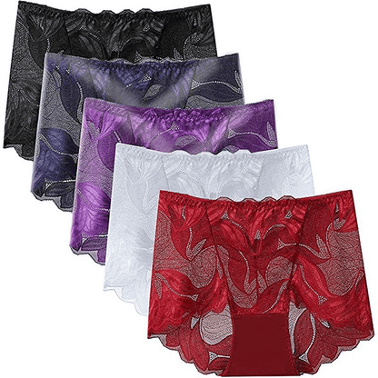 5-Pack Women's Seamless Lace Mesh Mid-Waist Plus Size Butt Lift Panties
