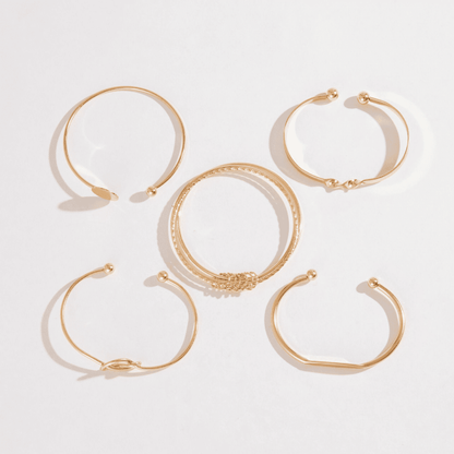 Personalized Minimalist Chain Bangle Bracelet Set: Retro Glossy Geometric Hand Jewelry