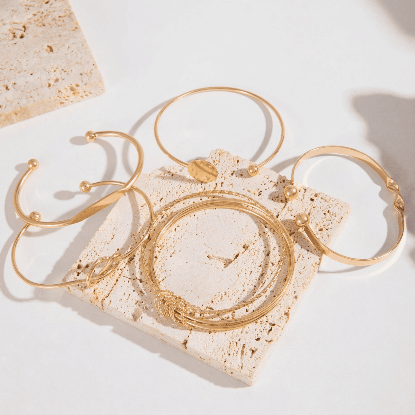 Personalized Minimalist Chain Bangle Bracelet Set: Retro Glossy Geometric Hand Jewelry