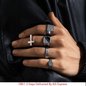 5-Piece Diamond-Studded Retro Titanium Steel Men's Ring Set, Silver Tone