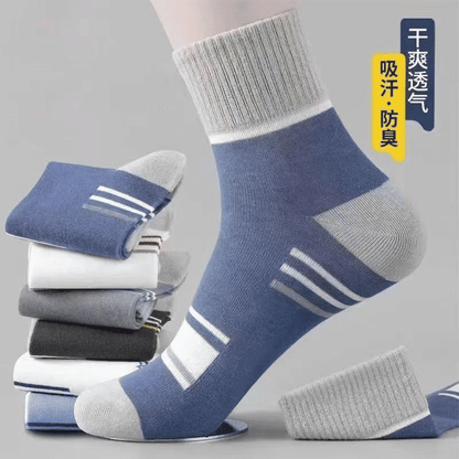 5-Pack Men's Breathable Mid-Calf Socks: Striped, Sweat-Absorbing, Odor-Proof for All-Season Comfort