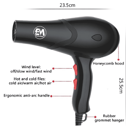 ElectroMate 2200W Professional Blow Dryer: 3-Speed, 2-Temp, Nozzles & Combs