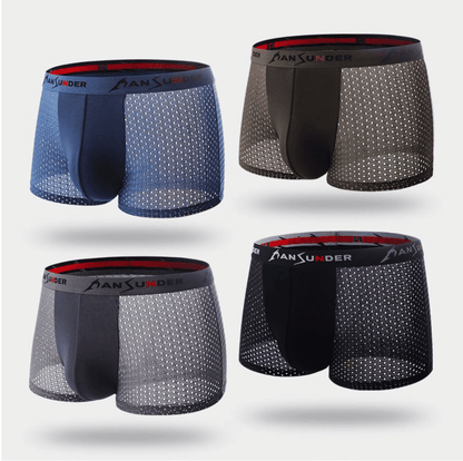 4-Pack Men's Breathable Ice Silk Boxer Briefs - Quick Dry Mesh Shorts
