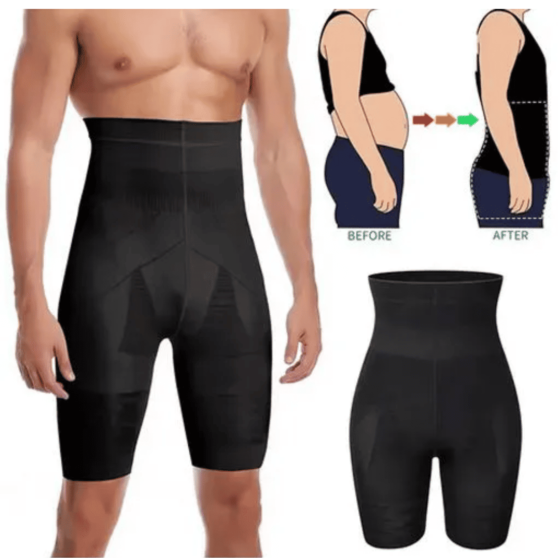 Men's High-Waisted Tummy Control Body Shaper Shorts - Slimming Compression Underwear