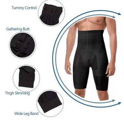 Men's High-Waisted Tummy Control Body Shaper Shorts - Slimming Compression Underwear