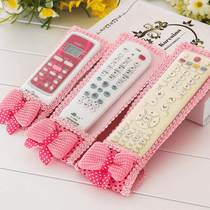 3-Piece Pink Fabric TV Remote Control Covers with Bowknots - Dustproof Protective Set