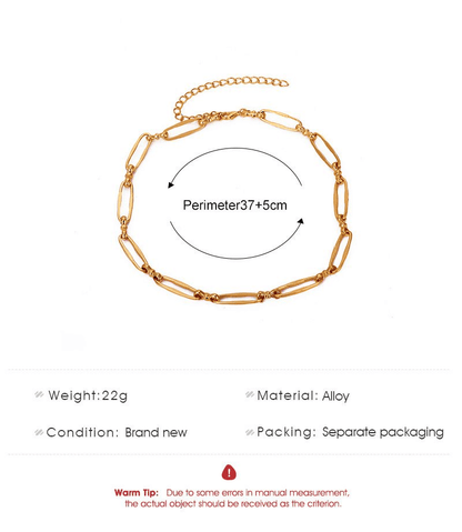 Unisex Oval Metal Chain Necklace: Personalized Punk Style, Simple, Versatile Fashion Jewelry