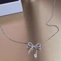 Elegant Silver Bowknot Pendant Necklace for Women - Fashionable Alloy Jewelry