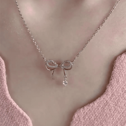 Elegant Silver Bowknot Pendant Necklace for Women - Fashionable Alloy Jewelry