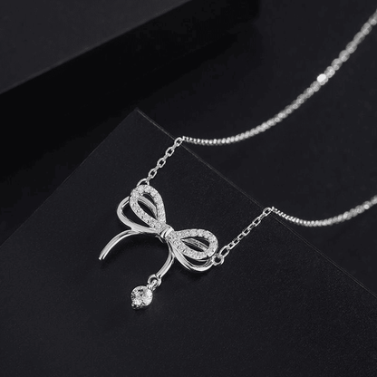 Elegant Silver Bowknot Pendant Necklace for Women - Fashionable Alloy Jewelry