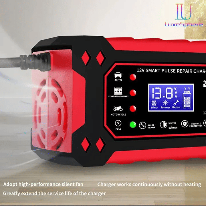 12V 6A Smart Car Battery Charger, Automatic Pulse Repair LCD Display for AGM GEL Lead-Acid