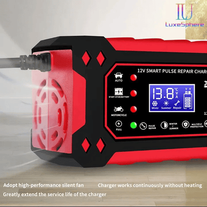 12V 6A Smart Car Battery Charger, Automatic Pulse Repair LCD Display for AGM GEL Lead-Acid