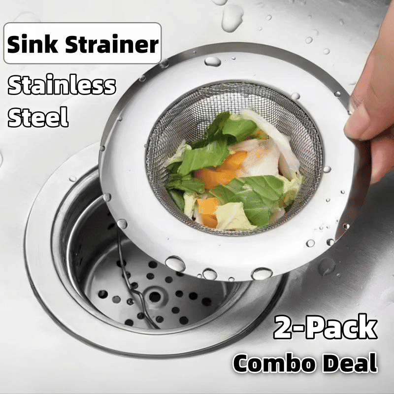 Premium Stainless Steel Sink Strainer Filter, 2-Pack Durable Kitchen Drain Stopper