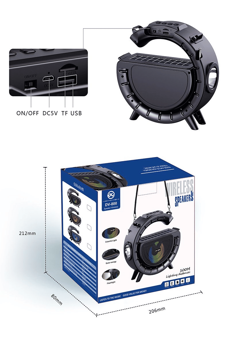 Solar Bluetooth Speaker with Torch Light: Portable, Loud Sound, Long Endurance