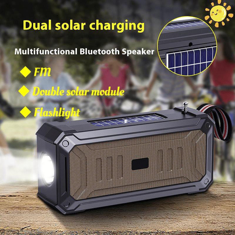 Rugged Solar Bluetooth Speaker: Heavy Bass, FM Radio, Waterproof, Emergency Flashlight