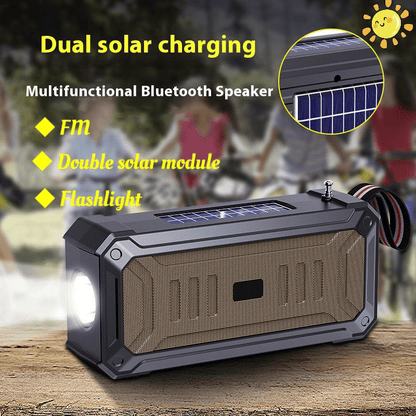 Rugged Solar Bluetooth Speaker: Heavy Bass, FM Radio, Waterproof, Emergency Flashlight