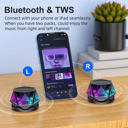 Mini Magnetic RGB Bluetooth Speaker, Diamond Design, Phone Stand, TWS Pairing