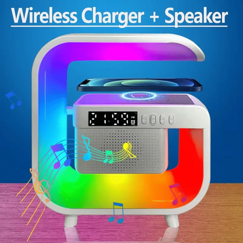 Multi-functional 15W Fast Wireless Charger, RGB Night Light, Bluetooth Speaker Stand