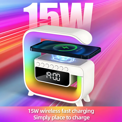 Multi-functional 15W Fast Wireless Charger, RGB Night Light, Bluetooth Speaker Stand