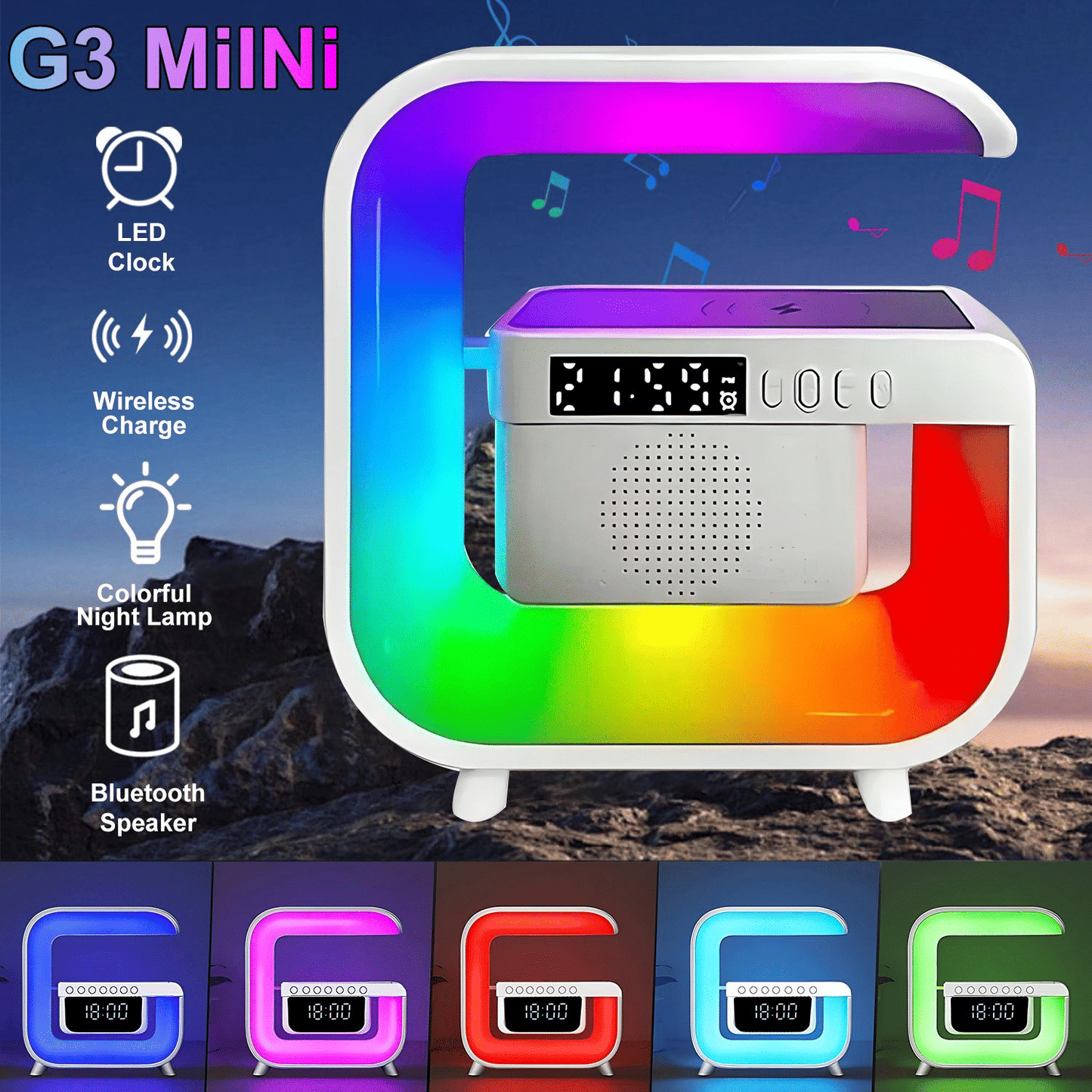 Multi-functional 15W Fast Wireless Charger, RGB Night Light, Bluetooth Speaker Stand