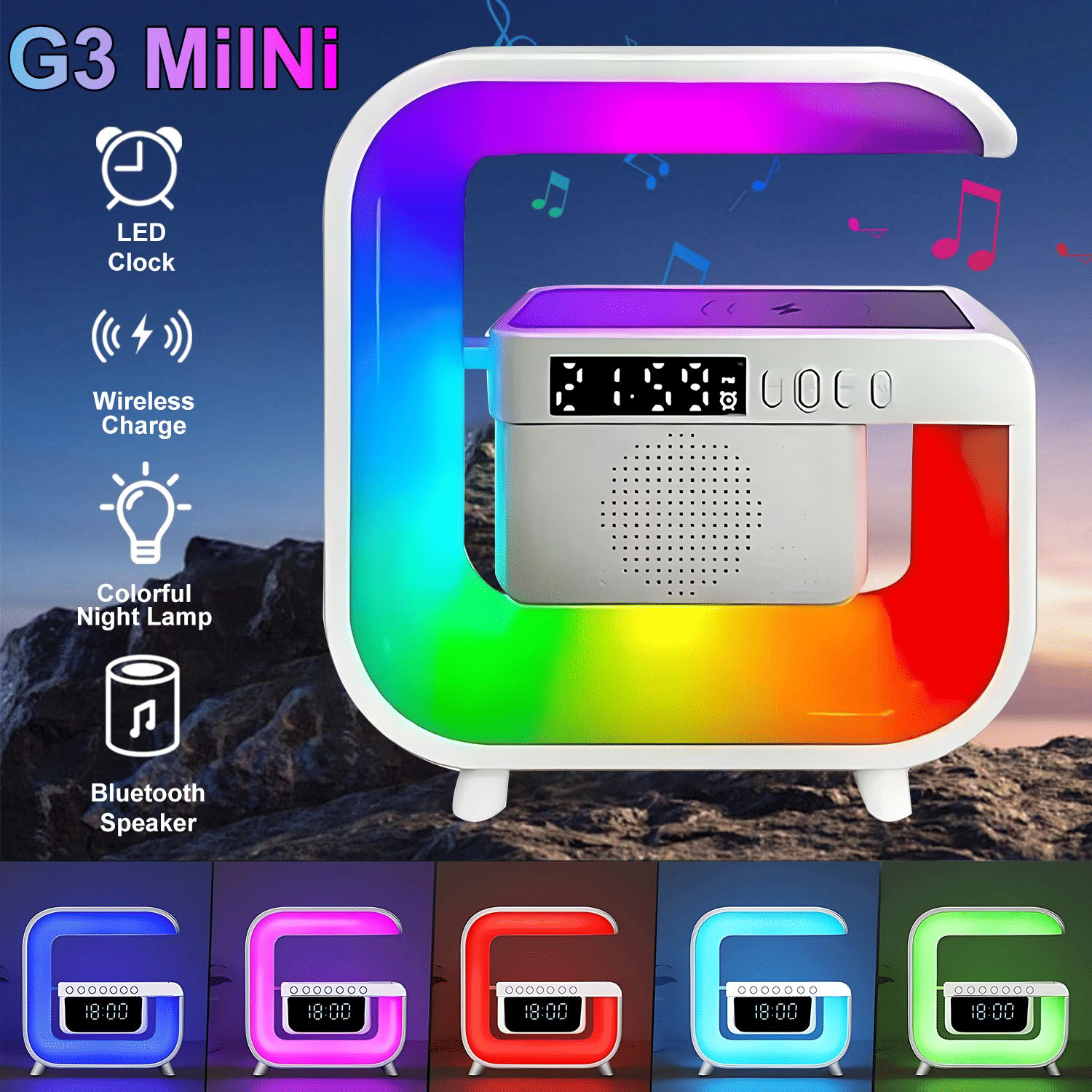 Multi-functional 15W Fast Wireless Charger, RGB Night Light, Bluetooth Speaker Stand