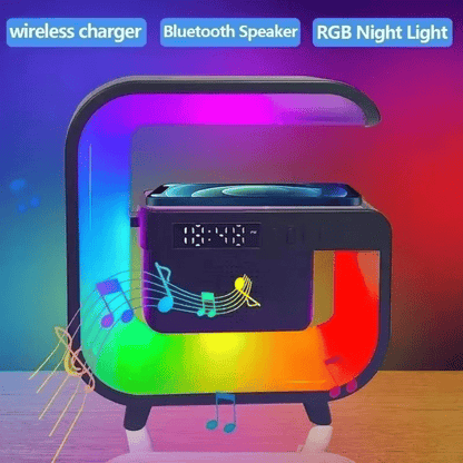 Multi-functional 15W Fast Wireless Charger, RGB Night Light, Bluetooth Speaker Stand