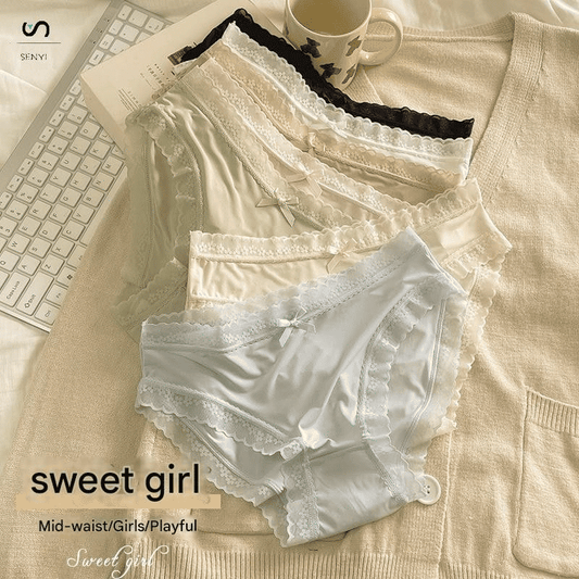 SENYI 7-Pack Ice Silk Seamless Breathable Quick-Dry Low-Waist Lace Panties