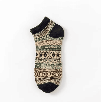5-Pack Vintage Ethnic Tribal Patterned Warm Cotton Ankle Socks for Men & Women