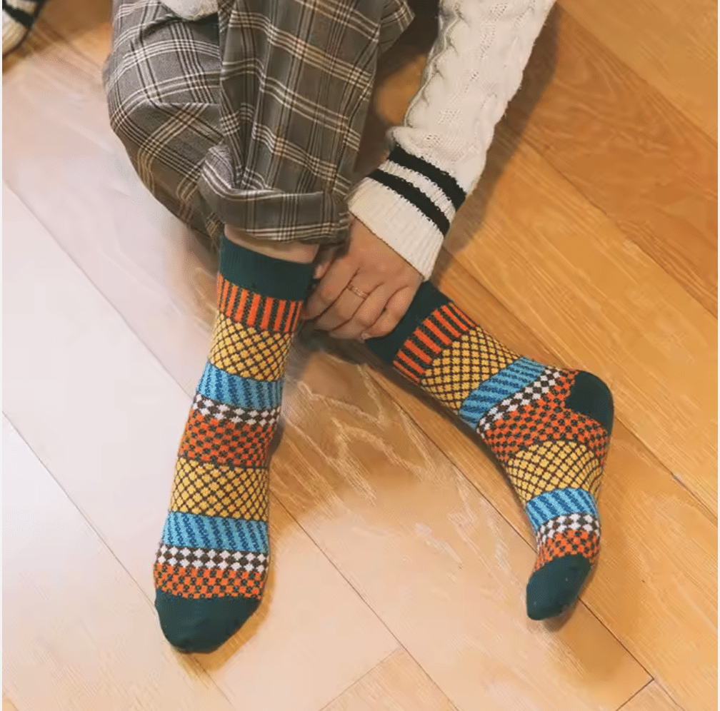 3-Pack Vintage Tribal Patchwork Socks: Harajuku Style Retro Warm Winter Crew Socks