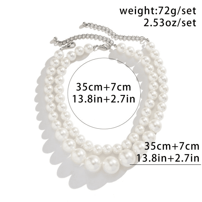 Elegant Double-Layer Imitation Pearl Necklace Set for Women, Retro Style