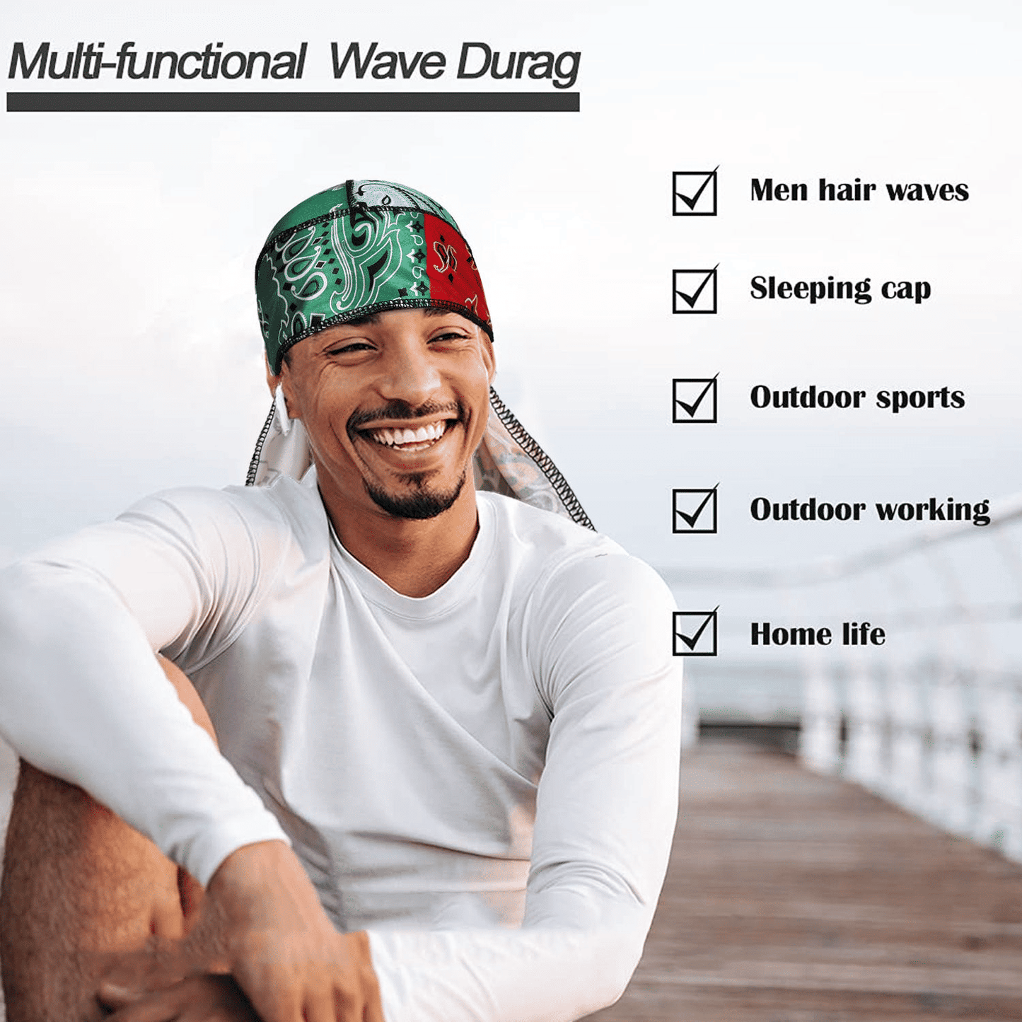 Premium 3-Piece Silky Durag Set: Long Tail Headwrap for Perfect 360 Waves