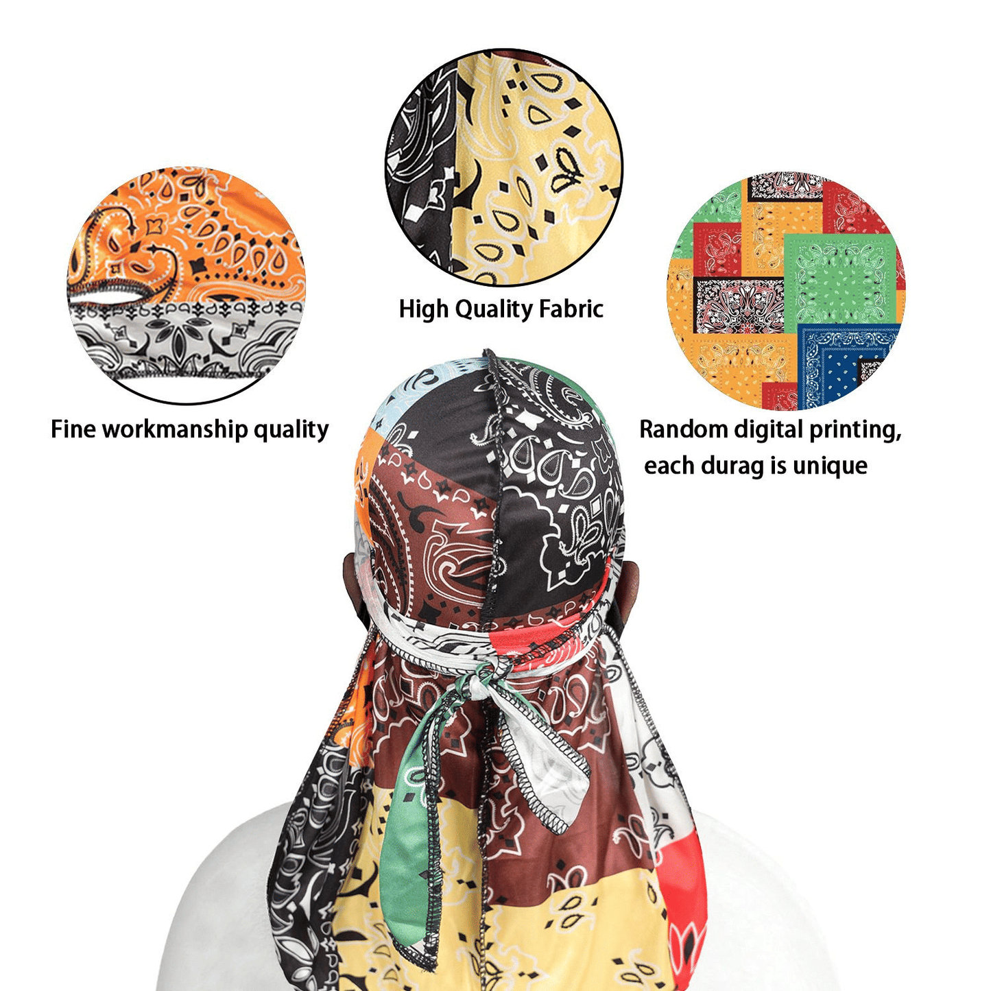 Premium 3-Piece Silky Durag Set: Long Tail Headwrap for Perfect 360 Waves