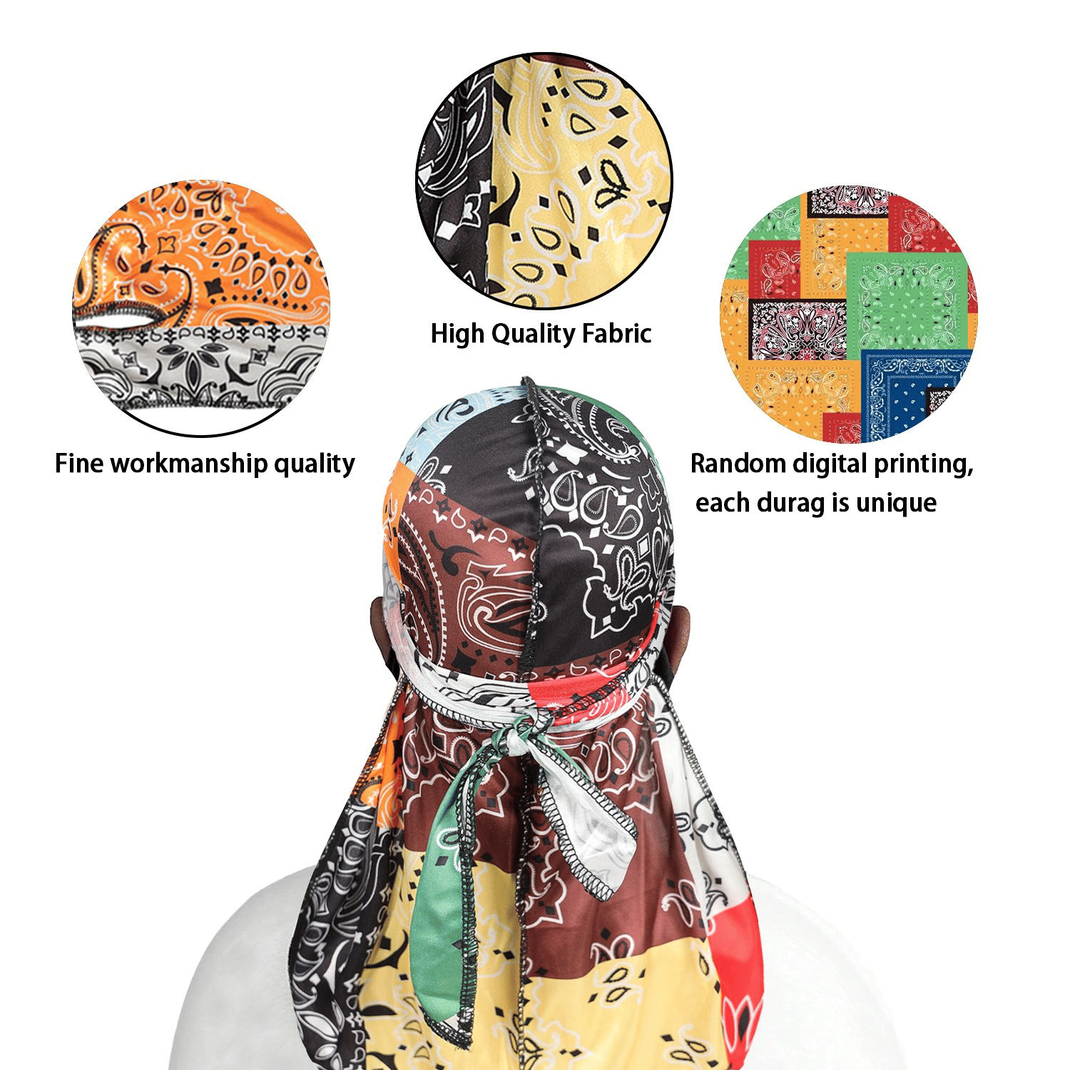 Premium 3-Piece Silky Durag Set: Long Tail Headwrap for Perfect 360 Waves