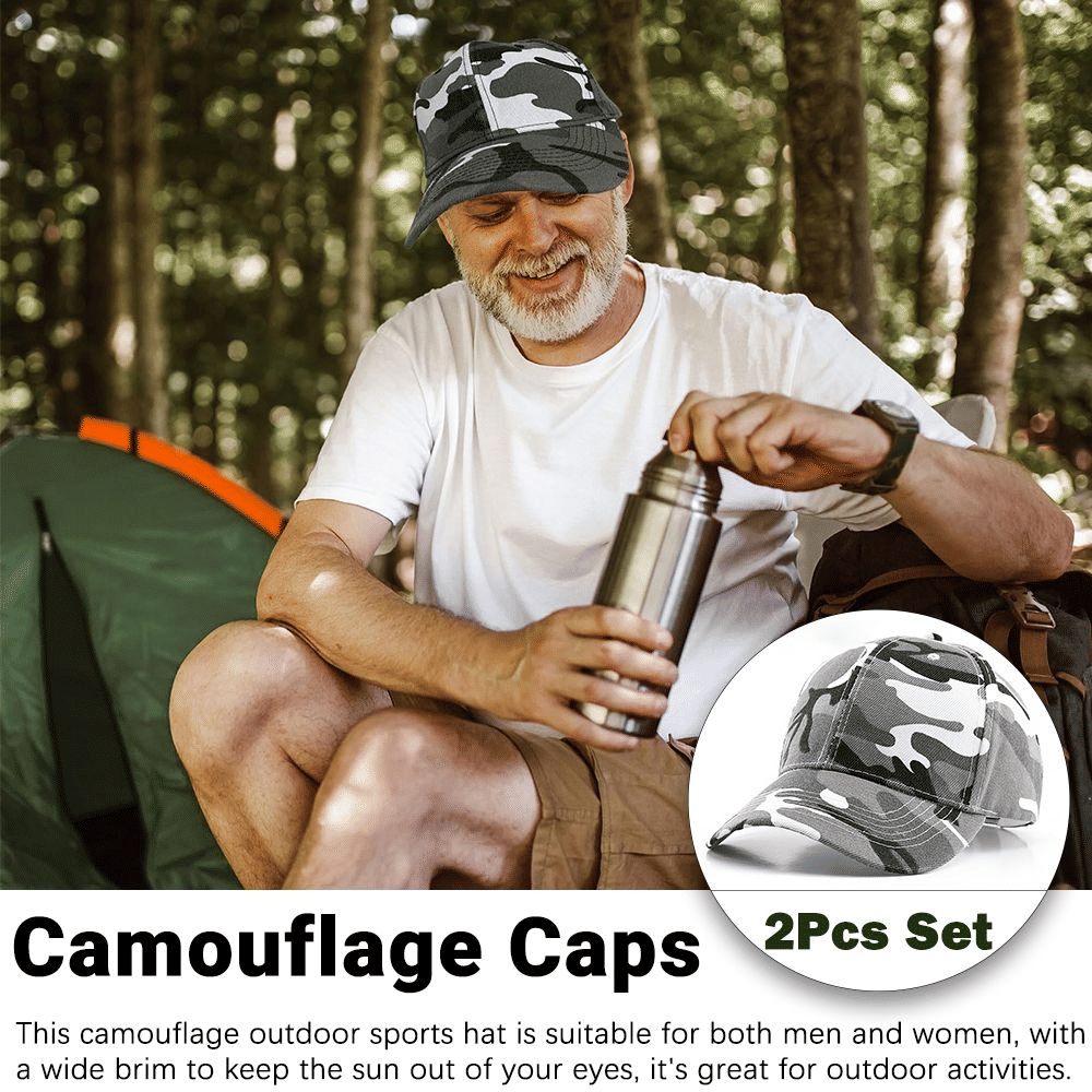 Camouflage 2pc Baseball Caps Adjustable Breathable Six-Panel Outdoor Hat