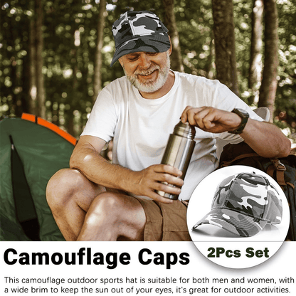 Camouflage 2pc Baseball Caps Adjustable Breathable Six-Panel Outdoor Hat