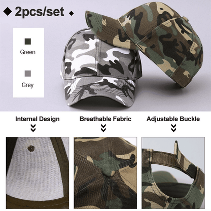 Camouflage 2pc Baseball Caps Adjustable Breathable Six-Panel Outdoor Hat