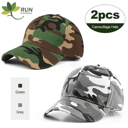 Camouflage 2pc Baseball Caps Adjustable Breathable Six-Panel Outdoor Hat