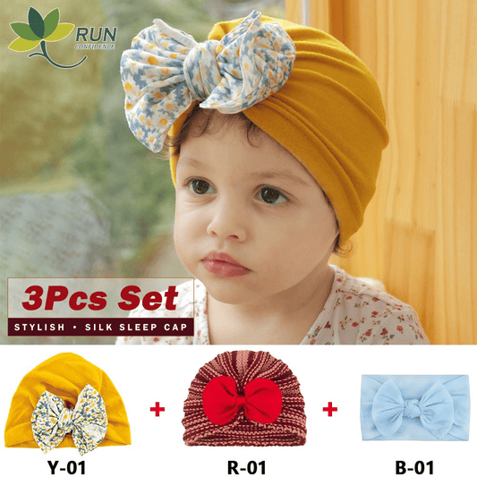 Soft Elastic Nylon Baby Headbands Turban Headwraps with Bows (3-Pack)