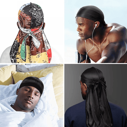 Premium 3-Piece Silky Durag Set: Long Tail Headwrap for Perfect 360 Waves
