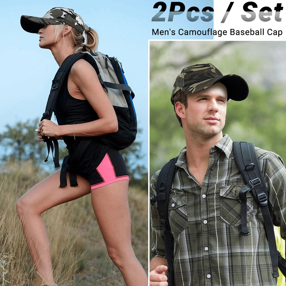 Camouflage 2pc Baseball Caps Adjustable Breathable Six-Panel Outdoor Hat