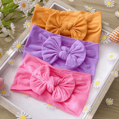 Soft Elastic Nylon Baby Headbands Turban Headwraps with Bows (3-Pack)