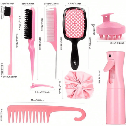 Professional 12-Piece Hair Styling Kit: Combs, Spray Bottle, Scalp Massager, Brushes