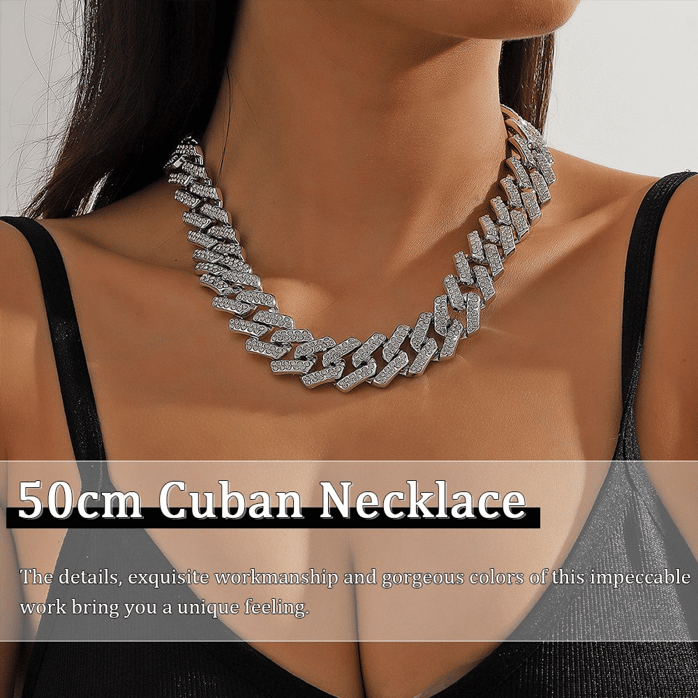 Men's Iced Miami Cuban Link Chain Necklace - Prong Faux Diamond Hip Hop Silver