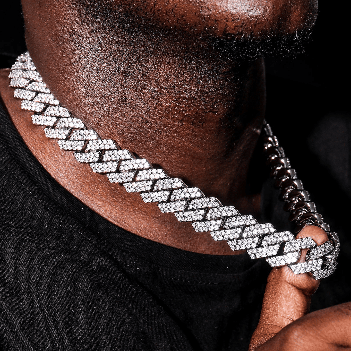 Men's Iced Miami Cuban Link Chain Necklace - Prong Faux Diamond Hip Hop Silver