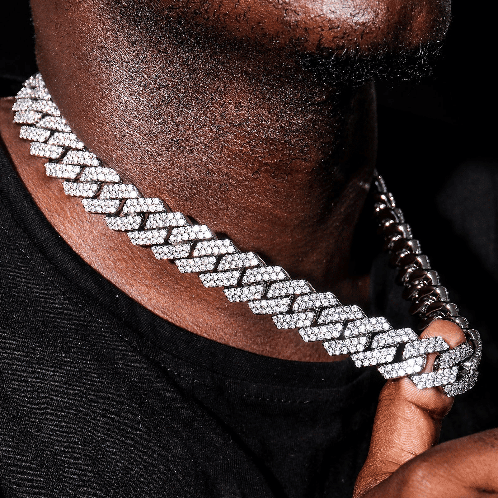 Men's Iced Miami Cuban Link Chain Necklace - Prong Faux Diamond Hip Hop Silver
