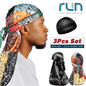 Premium 3-Piece Silky Durag Set: Long Tail Headwrap for Perfect 360 Waves