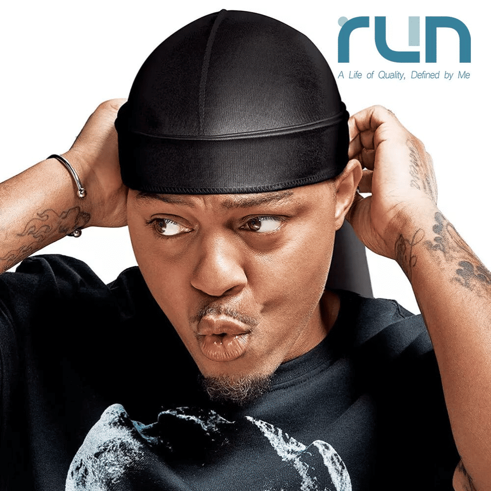 Premium Black Silk Durag: Long Tail, Wide Straps for Perfect 360 Waves