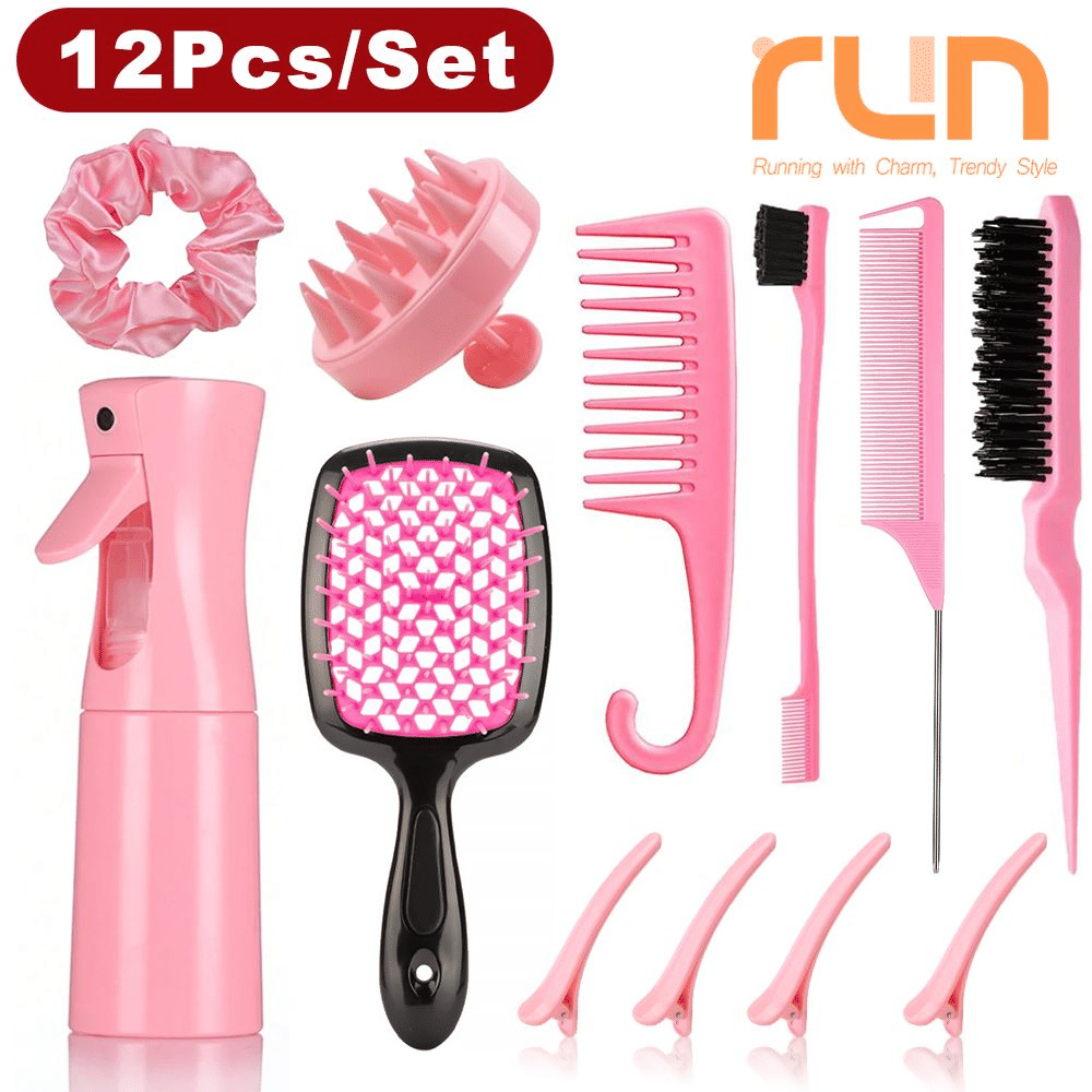 Professional 12-Piece Hair Styling Kit: Combs, Spray Bottle, Scalp Massager, Brushes