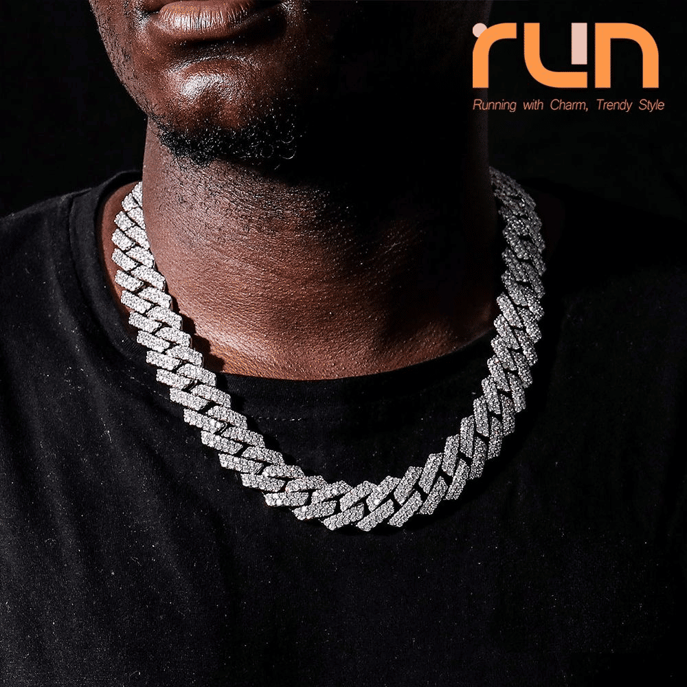 Men's Iced Miami Cuban Link Chain Necklace - Prong Faux Diamond Hip Hop Silver